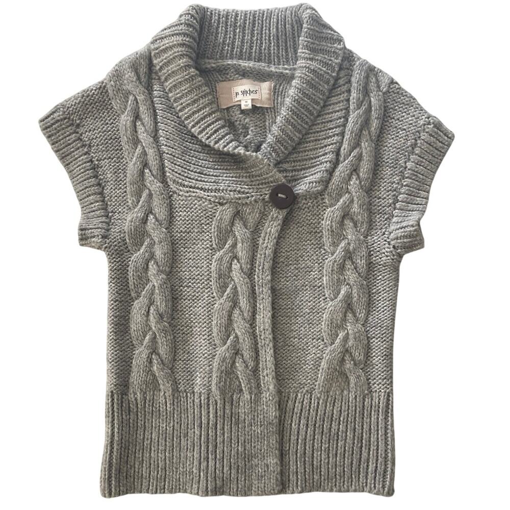 In Stitches Cableknit Sweater Vest Womens Size M Gray Chunky Soft Layer Work